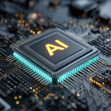 Futuristic ai chip with quantum computing inspired architecture, representing advanced processor technology, high speed data processing, and the future of artificial intelligence hardware innovation.