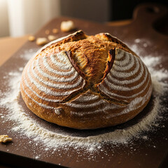 Golden Sourdough Loaf Freshly Baked Artisan Bread on Wood