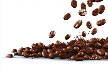 Obraz premium coffee beans floating in the air, transparent background, png format, hyperrealistic, coffee, brown, beans, bean, cafe