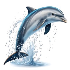 Obraz premium Dynamic dolphin leaping out of ocean water creating splashes and spray with realistic detail and vibrant colors