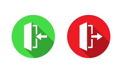 Fototapeta premium Enter and exit door icon with long shadow. Entrance and leave symbol