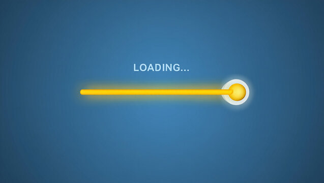 Glowing yellow loading bar with text " LOADING..." on a blue gradient background progress