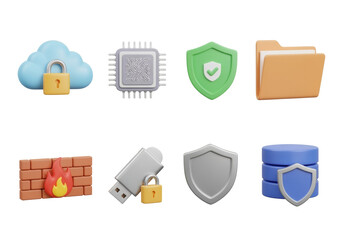 Data security measures illustrated through a series of 3D icons