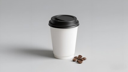 Mockup Minimalist Coffee Cup with Coffee Beans on White Background