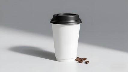 Mockup Minimalist Coffee Cup with Coffee Beans on White Background