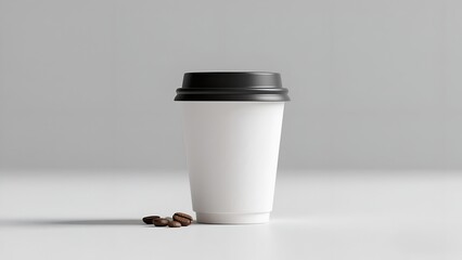 Mockup Minimalist Coffee Cup with Coffee Beans on White Background