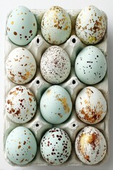 Decorated eggs in a carton