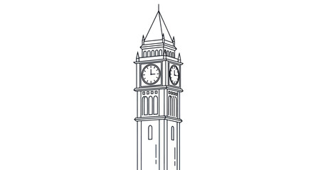 A black and white line art illustration of the iconic Big Ben clock tower in London.