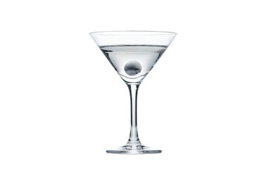 Classic dry martini cocktail with olive in elegant glass isolated on transparent background