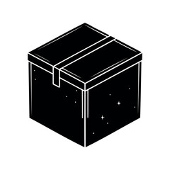 Monochromatic illustration of a closed box with cosmic star details