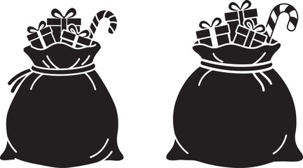 Two black santa claus gift bags silhouette