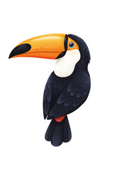 Naklejka premium Stylized Toucan Bird Illustration with Bright Orange Beak and Blue Eyes png clear alpha channel cutout isolated on transparent background
