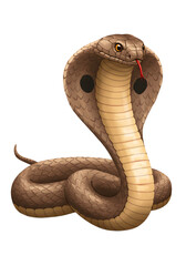 Fototapeta premium Illustration of a King Cobra snake with hood flared, striking pose png clear alpha channel cutout isolated on transparent background