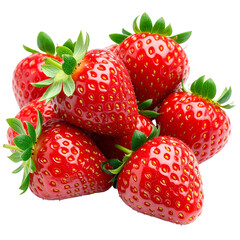 Pile of Fresh Ripe Red Strawberries with Green Leaves Isolated on Black Background