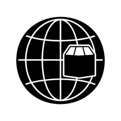 Global shipment and delivery logistics concept depicting a package traveling the world