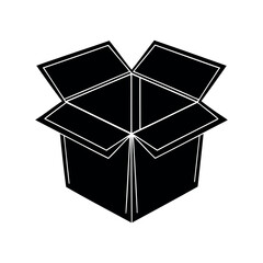 Open cardboard box with a double line edge, flat black vector icon