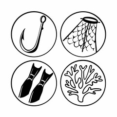 vector illustration of a set of fishing element