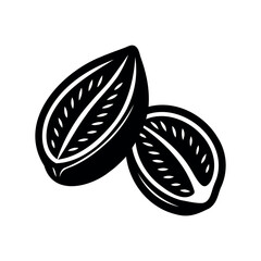 Monochrome illustration of two halves of a pepino melon fruit