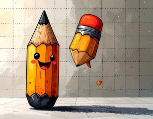 Cute pencils with expressive faces