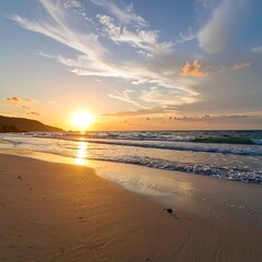 Fototapeta premium Golden sunset beach scene