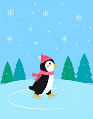 Cute penguin ice skating