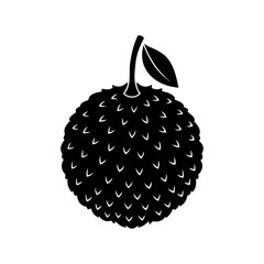 Stylized black and white vector illustration of a ripe lychee fruit