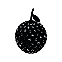 A detailed black and white illustration of a single lychee fruit