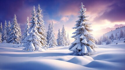 snow-covered forest at the foot of the mountain