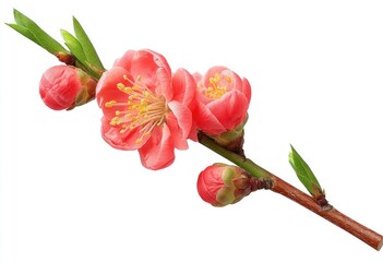 Delicate, vibrant pink peach blossoms on a branch