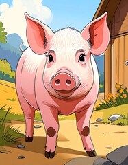 Cute pig in a rural setting