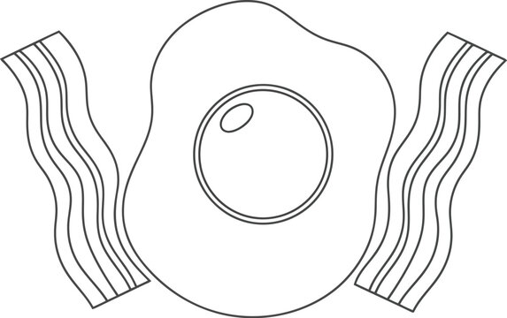 Simple line art fried egg and bacon strips classic breakfast meal icon vector