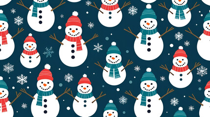 Cute snowmen seamless vector pattern. Perfect for textile, wallpaper or print design.