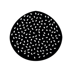 Black bun covered in seeds art illustration on a white background