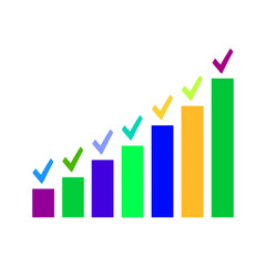 Colorful bar chart with checkmarks isolated on transparent background