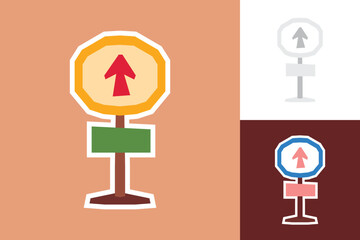 Signpost Sticker in Flat Solid Color Flat with a Cutout Style in Three Colour Style
