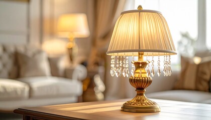 Vintage Table Lamp on Wooden Surface in Cozy Living Room