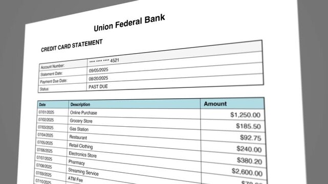 Credit Card Statement Past Due Document Animation 2