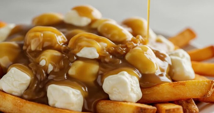 Delicious poutine served with gravy over fries