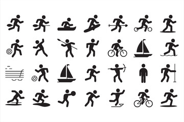 Sports activity icons set with running, swimming, cycling, and sailing pictograms
