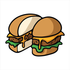 Sliced Hamburger Vector Cartoon Illustration
