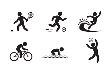 Naklejka premium Workout and gym symbols collection including weightlifting, jogging, and stretching