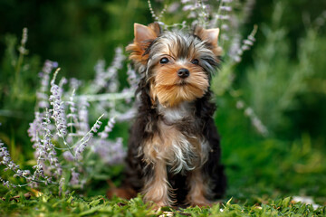 yorkshire terrier walking in the park