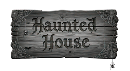 Haunted house sign for halloween on transparent background