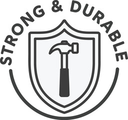 Strong durable shield icon hammer symbol quality guarantee assurance security protection label vector vector