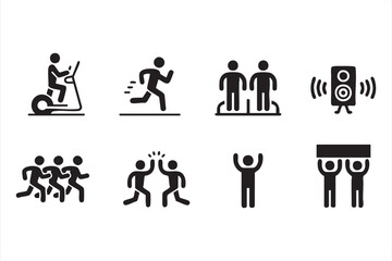 Fitness and teamwork icons collection for motivation, training, and exercise themes