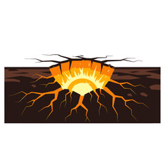 Obraz premium Stylized Pixel Art Representation of a Cracked Ground Surface Revealing Fiery Lava with Bright Light Emissions