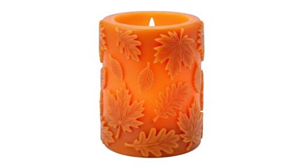 Autumn leaves candle decoration on transparent background