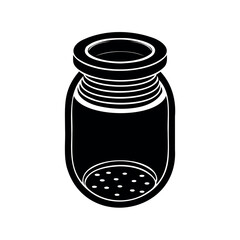 Graphic black and white salt shaker with round base and dispenser