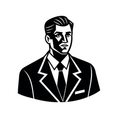Bold black and white vector illustration of a sophisticated businessman in suit