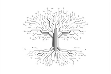 Futuristic tech tree with electronic circuit branches representing connectivity
